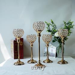 Gold Crystal Candle Holder, Tea Light Candlestick Holders for Wedding Table Decor