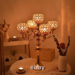 Gold Crystal Candle Holders 5 Arm Candelabra Centerpiece for Wedding Table Decor