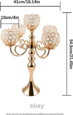 Gold Crystal Candle Holders 5 Arm Candelabra Centerpiece for Wedding Table Decor