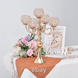 Gold Crystal Candle Holders 5 Arm Candelabra Centerpiece for Wedding Table Decor