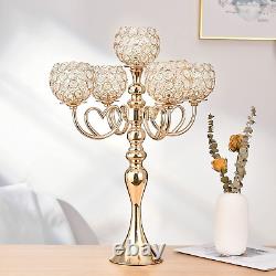 Gold Crystal Candle Holders 5 Arm Candelabra Centerpiece for Wedding Table Decor