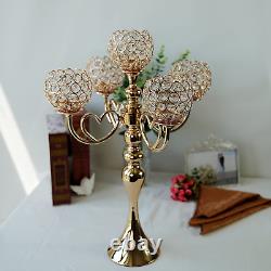 Gold Crystal Candle Holders 5 Arm Candelabra Centerpiece for Wedding Table Decor