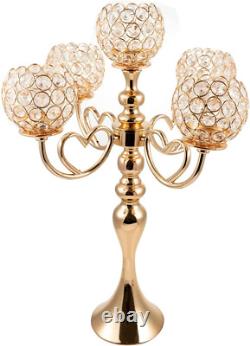 Gold Crystal Candle Holders 5 Arm Candelabra Centerpiece for Wedding Table Decor