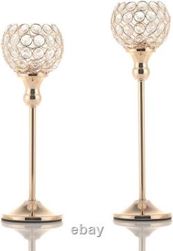 Gold Crystal Candle Holders, Pillar Candlestis for Table