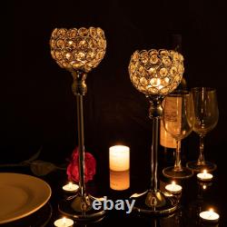 Gold Crystal Candle Holders, Pillar Candlestis for Table
