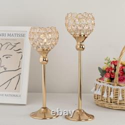 Gold Crystal Candle Holders, Pillar Candlestis for Table