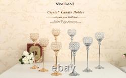 Gold Crystal Candle Holders, Pillar Candlestis for Table