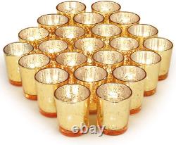 Gold Party Decorations 72Pcs, Mercury Glass Gold Votive Candle Holders Set for W