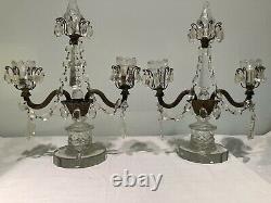 Good Quality Pair Of Antique Glass & Bronze Table Lamps, Candle Holders