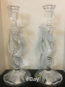 Gorgeous 11 1/2 TALL Waterford Crystal Pair of Seahorse Candlesticks or Holders