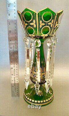 Gorgeous Antq Bohemian Glass Ornate Luster Lustre Candle Holder Spear Prisms