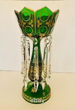 Gorgeous Antq Bohemian Glass Ornate Luster Lustre Candle Holder Spear Prisms