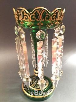 Gorgeous Antq Bohemian Glass Ornate Luster Lustre Candle Holder Spear Prisms