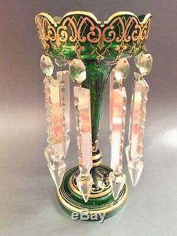 Gorgeous Antq Bohemian Glass Ornate Luster Lustre Candle Holder Spear Prisms