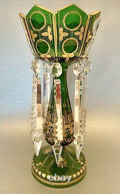 Gorgeous Antq Bohemian Glass Ornate Luster Lustre Candle Holder Spear Prisms