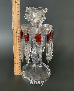 Gorgeous Antq Ornate Bohemian Crystal Glass Luster Candlestick Spear Prisms