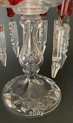 Gorgeous Antq Ornate Bohemian Crystal Glass Luster Candlestick Spear Prisms