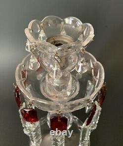 Gorgeous Antq Ornate Bohemian Crystal Glass Luster Candlestick Spear Prisms