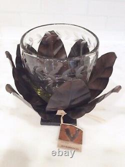 Gorgeous Artisan Quality Jan Barboglio Iron & Blown Glass Flower Basket Votive