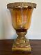 Gorgeous! Large Hurricane Candle Stand/holder, Amber Glass, Gold Crown & Stand