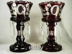 Gorgeous Matched Pair Of Egermann Lusters Lustres, Candle Holders, Ruby, Cut
