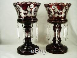Gorgeous Matched Pair Of Egermann Lusters Lustres, Candle Holders, Ruby, Cut