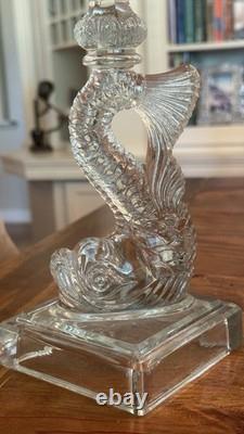 Gorgeous VTG Pair of MMA Candleholders Dolphin Clear Imperial Pressed Glass
