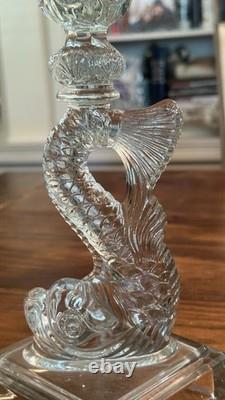 Gorgeous VTG Pair of MMA Candleholders Dolphin Clear Imperial Pressed Glass