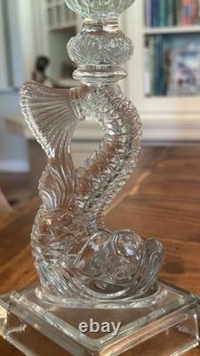 Gorgeous VTG Pair of MMA Candleholders Dolphin Clear Imperial Pressed Glass