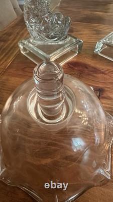 Gorgeous VTG Pair of MMA Candleholders Dolphin Clear Imperial Pressed Glass
