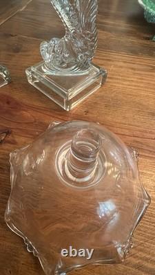 Gorgeous VTG Pair of MMA Candleholders Dolphin Clear Imperial Pressed Glass