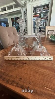 Gorgeous VTG Pair of MMA Candleholders Dolphin Clear Imperial Pressed Glass