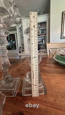 Gorgeous VTG Pair of MMA Candleholders Dolphin Clear Imperial Pressed Glass