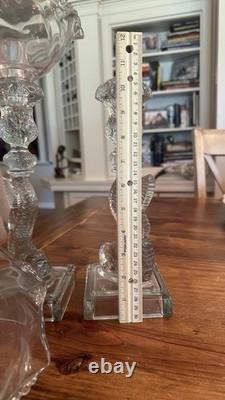 Gorgeous VTG Pair of MMA Candleholders Dolphin Clear Imperial Pressed Glass