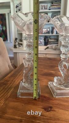 Gorgeous VTG Pair of MMA Candleholders Dolphin Clear Imperial Pressed Glass