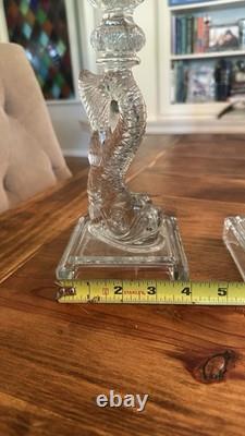 Gorgeous VTG Pair of MMA Candleholders Dolphin Clear Imperial Pressed Glass