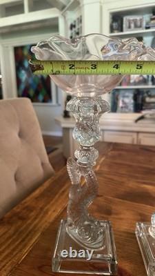 Gorgeous VTG Pair of MMA Candleholders Dolphin Clear Imperial Pressed Glass