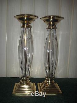 Gorgeous Vintage Glass & Brass Large Pair Candle Holders 14-3/4 Tall