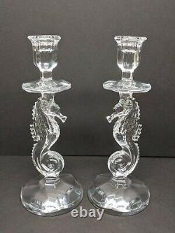 Gorgeous Waterford Crystal Pair of Seahorse Candlesticks or Candle Holders
