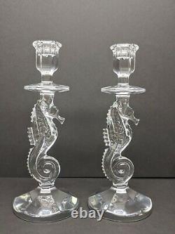 Gorgeous Waterford Crystal Pair of Seahorse Candlesticks or Candle Holders