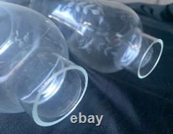 Gorham Sterling Silver and Etched Glass Hurricane Candle Holders withFlower Frogs