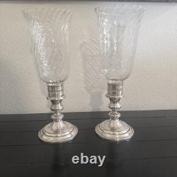 Gorham Weighted Sterling Silver Candle Holders etched glass hurricane globes 948