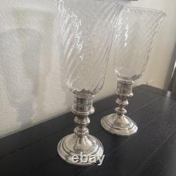 Gorham Weighted Sterling Silver Candle Holders etched glass hurricane globes 948