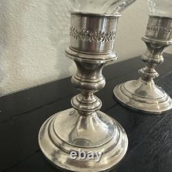 Gorham Weighted Sterling Silver Candle Holders etched glass hurricane globes 948
