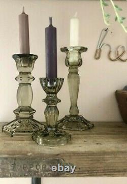 Green Cut Glass Candlestick French Vintage Style Dinner Table Candle Holder