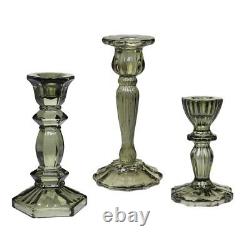 Green Cut Glass Candlestick French Vintage Style Dinner Table Candle Holder