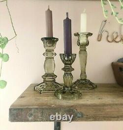 Green Cut Glass Candlestick French Vintage Style Dinner Table Candle Holder