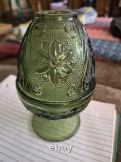 Green Floral Embossed Glass Candle Holder, Decorative Floral Pattern