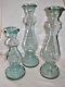 Green Glass Pillar Candle Holders 21.5 And 16.5 Tall Set Of 3 Free Ship
