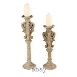 Grey Wood Vintage Candle Holder (Set of 2)